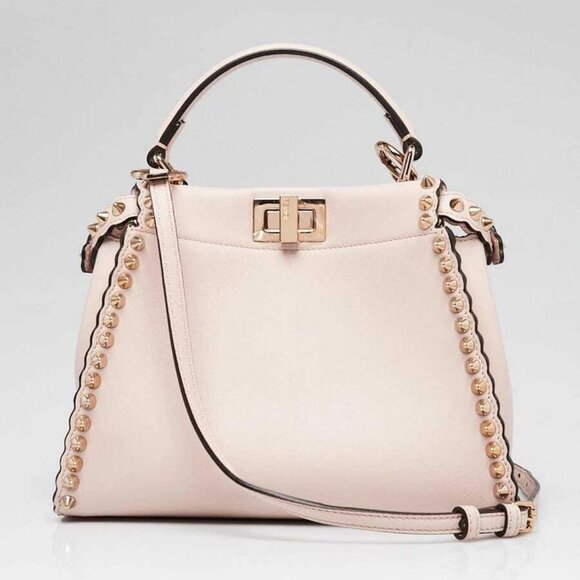 Fendi Pink Studded Nappa Leather Scalloped Mini Peekaboo Satchel Bag 8BN244 - Picture 1 of 12